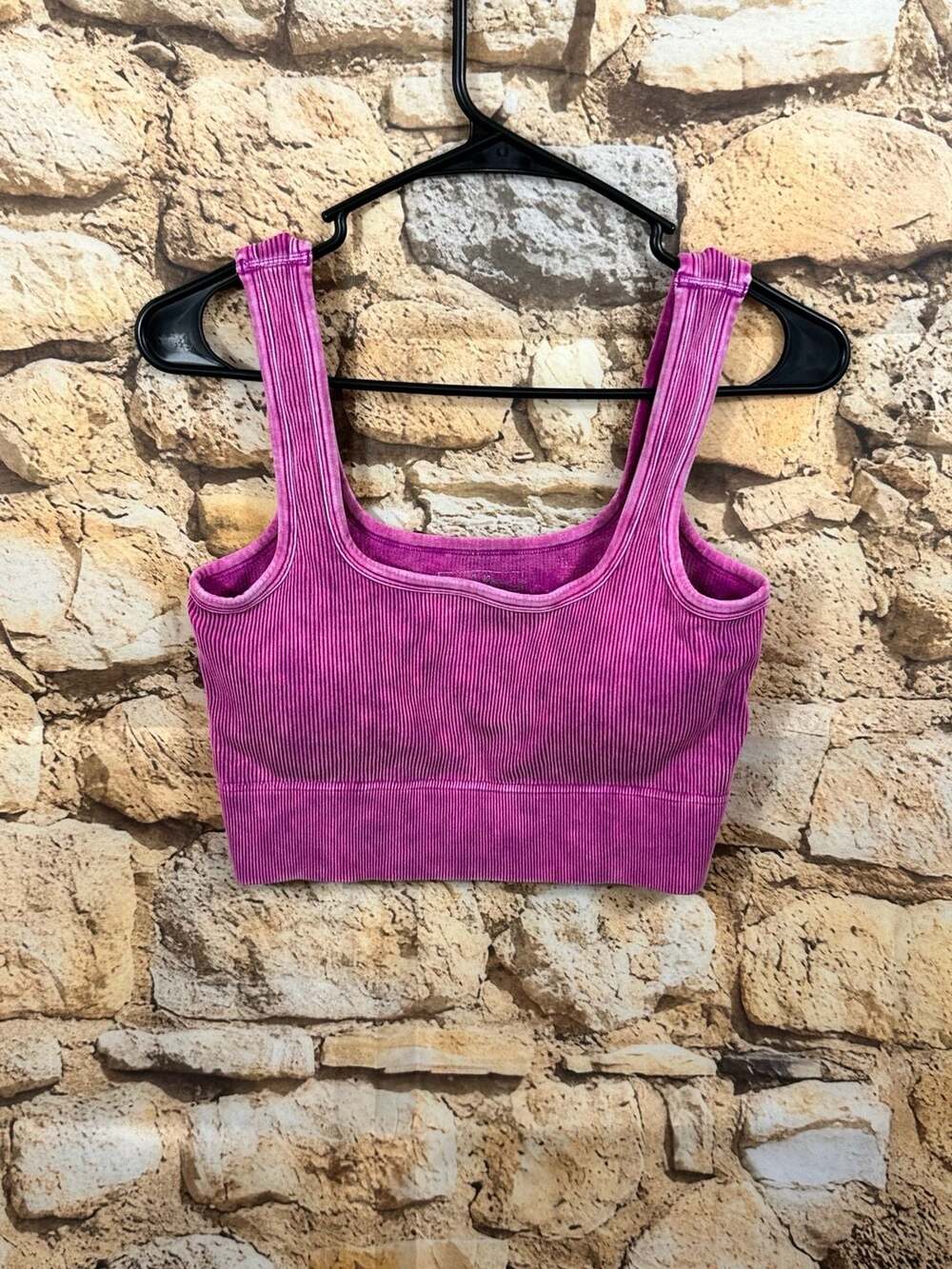 Kali Rose Boutique Ribbed Crop Tank Top Magenta S/M Acid Wash